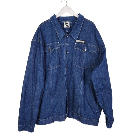 Vintage DAMANI DADA Denim Jacket Mens 4XLT Blue Hip Hop Y2K Rap Streetwear Shirt - Picture 1 of 14